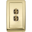 Switch Flat Plate Toggle 2 Gang White Polished Brass H115xW72mm in White / Polished Brass