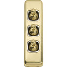 Switch Flat Plate Toggle 3 Gang White Polished Brass H108xW30mm in White / Polished Brass