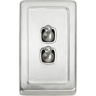 Switch Flat Plate Toggle 2 Gang White Satin Chrome H115xW72mm in Satin Chrome