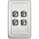 Switch Flat Plate Toggle 4 Gang White Satin Chrome H115xW72mm in Satin Chrome