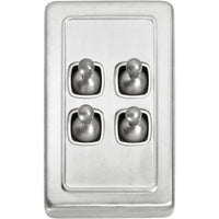 Switch Flat Plate Toggle 4 Gang White Satin Chrome H115xW72mm in Satin Chrome