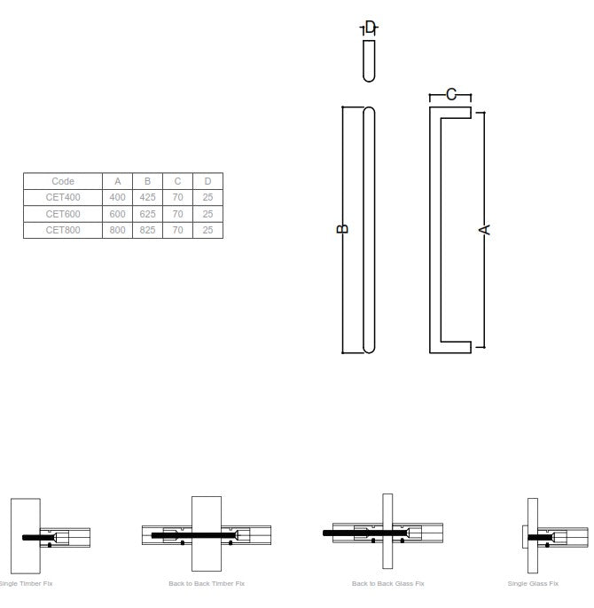 Stainless steel CETINA entrance pull handles by Style Finish Doorware, 25mm diameter, mounted on a door for easy grip.