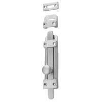 Tradco Tower Bolts in silver finish, showing a close-up of the metal sliding bolt for secure door and window fastening.