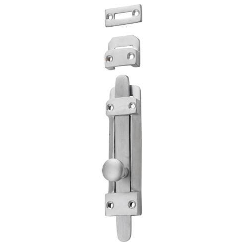 Tradco Tower Bolts in silver finish, showing a close-up of the metal sliding bolt for secure door and window fastening.