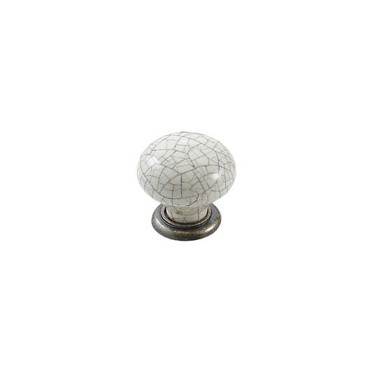 TRIANON ROUND KNOB 35MM CREAM CRACKLE & ANTIQUE BRASS in Cream Crackle/Antique Brass