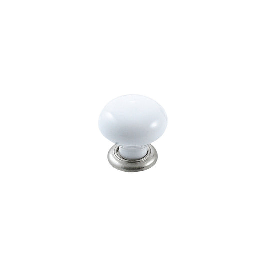 TRIANON ROUND KNOB 35MM WHITE & BRUSHED NICKEL in White / Antique Brass