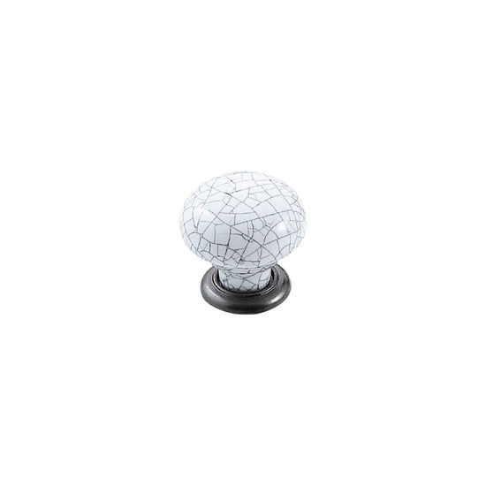 TRIANON ROUND KNOB 35MM WHITE CRACKLE & PEWTER in White Crackle/Pewter