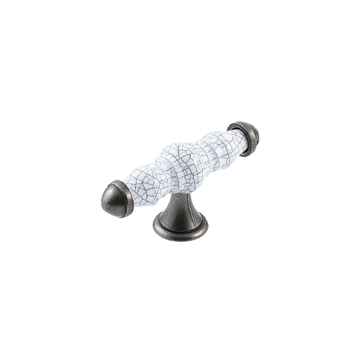 TRIANON T KNOB WHITE CRACKLE & PEWTER in White Crackle/Pewter