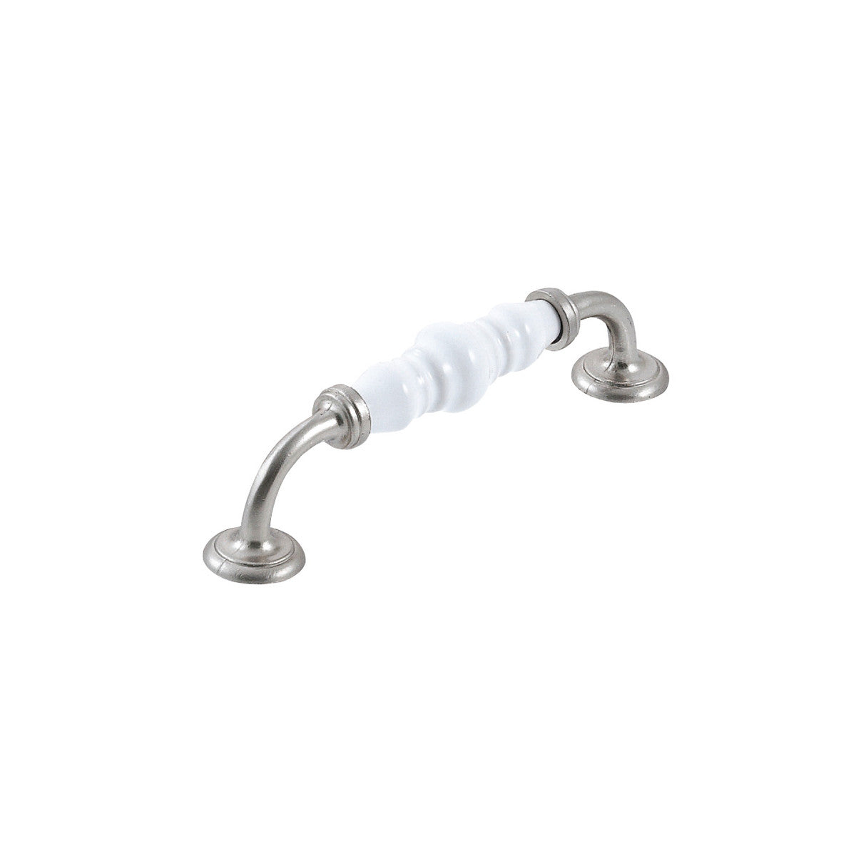 Momo TRIANON ceramic cabinet pull handle in white and brown finish, mounted on a cabinet door.