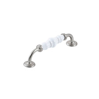 Momo TRIANON ceramic cabinet pull handle in white and brown finish, mounted on a cabinet door.