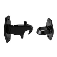 Black Windsor Windsor auto door holder mounted on a vehicle door, designed to keep the door open securely.