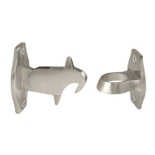 Windsor auto door holder in brushed nickel finish, mounted on vehicle door for secure open position.
