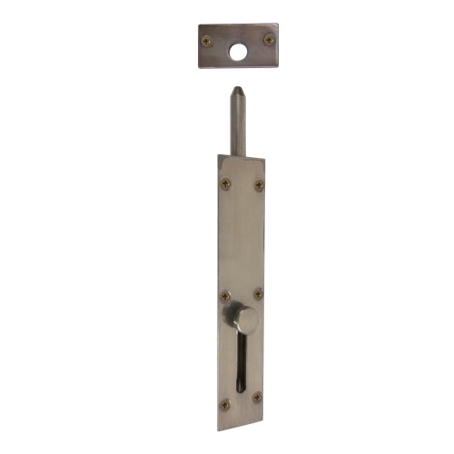 Windsor reverse barrel bolt in matte black, mounted on a door with visible screws and latch mechanism for security.