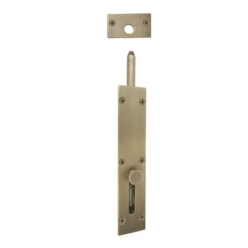 Windsor reverse barrel bolt in polished metal, mounted on door with visible screws and latch mechanism for security.