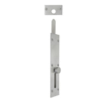 Windsor reverse barrel bolt installed on wooden door, showing metal latch and mounting hardware for security and privacy.