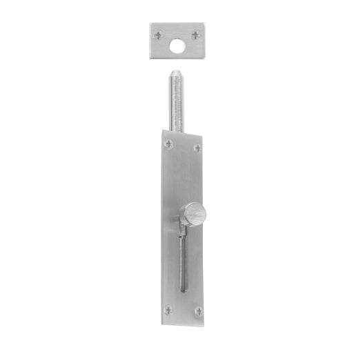 Windsor reverse barrel bolt in satin chrome finish mounted on door for security and privacy.