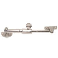 Windsor Restrictor Stay Round in brushed nickel finish, metal window restrictor with a rounded design for added safety.