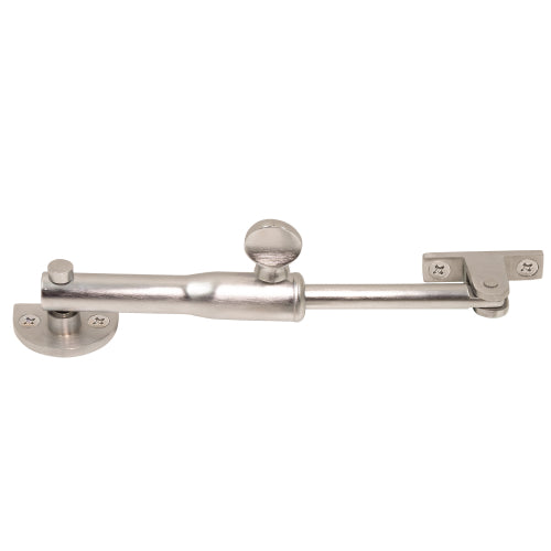 Windsor Restrictor Stay Round in brushed nickel finish, metal window restrictor with a rounded design for added safety.