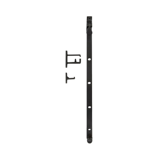 Black Windsor Casement Stay 300mm showing a sturdy metal window stay with adjustable arm for secure window closure.