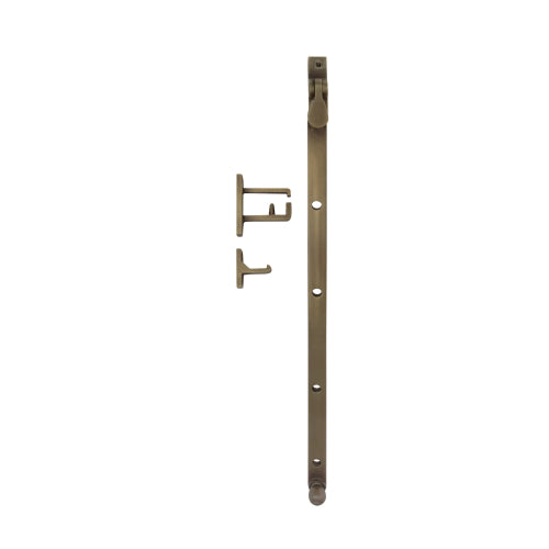 Windsor Casement Stay 300mm in red finish, showing the metal window stay with mounting screw and hinge components.