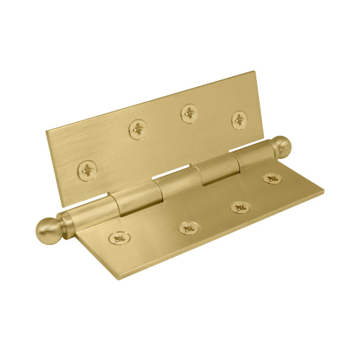 Brass Hinge, Loose Pin, Ball Tip, 101.6mm x 76.2mm in Matt Satin Brass