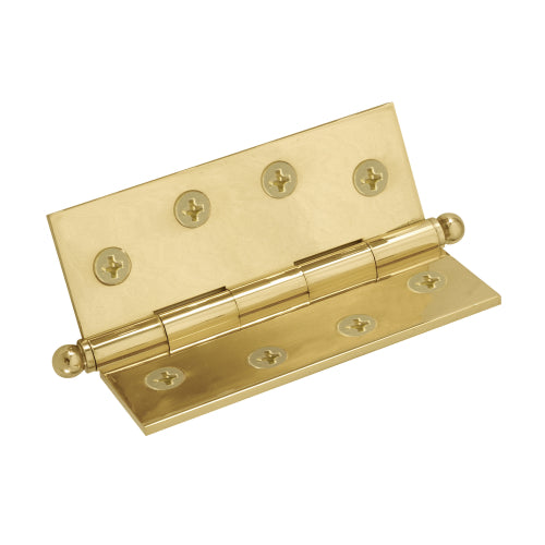 Brass Hinge, Loose Pin, Ball Tip, 101.6mm x 76.2mm in Polished Brass