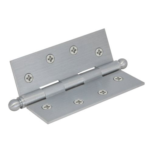 Brass Hinge, Loose Pin, Ball Tip, 101.6mm x 76.2mm in Satin Chrome
