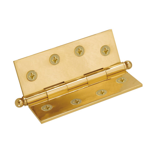 Brass Hinge, Loose Pin, Ball Tip, 101.6mm x 76.2mm in Polished Brass Unlacquered