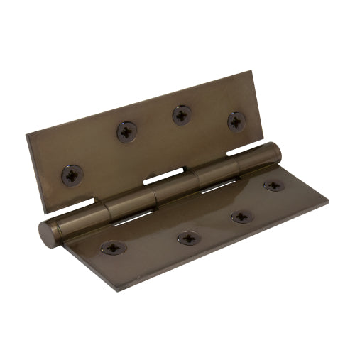 Brass Hinge, Fixed Pin, Flat Tip, 101.6mm x 76.2mm in Antique Bronze