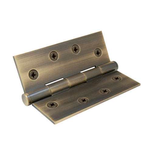 Brass Hinge, Fixed Pin, Flat Tip, 101.6mm x 76.2mm in Brushed Bronze