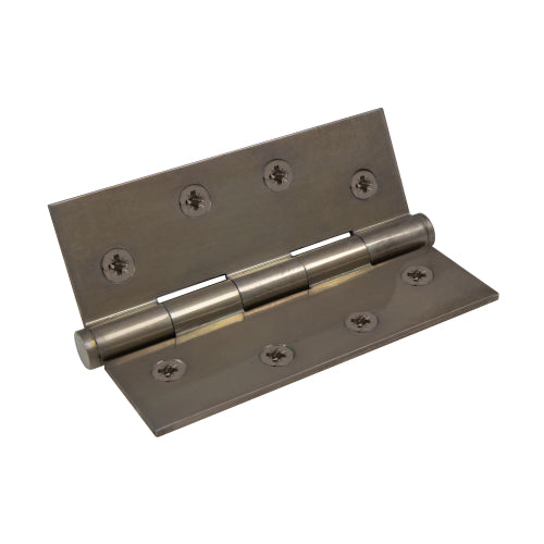 Brass Hinge, Fixed Pin, Flat Tip, 101.6mm x 76.2mm in Natural Bronze