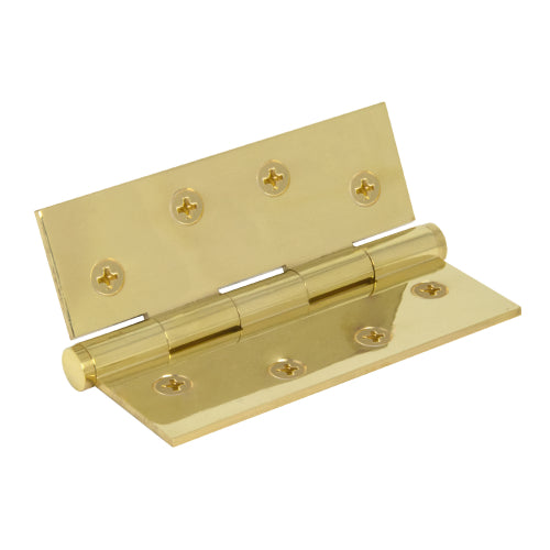 Brass Hinge, Fixed Pin, Flat Tip, 101.6mm x 76.2mm in Polished Brass