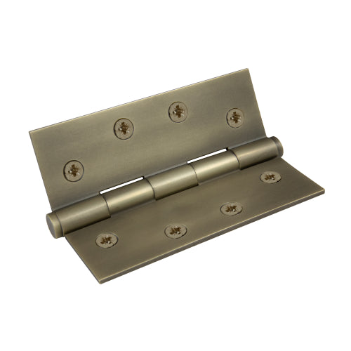 Brass Hinge, Fixed Pin, Flat Tip, 101.6mm x 76.2mm in Roman Brass