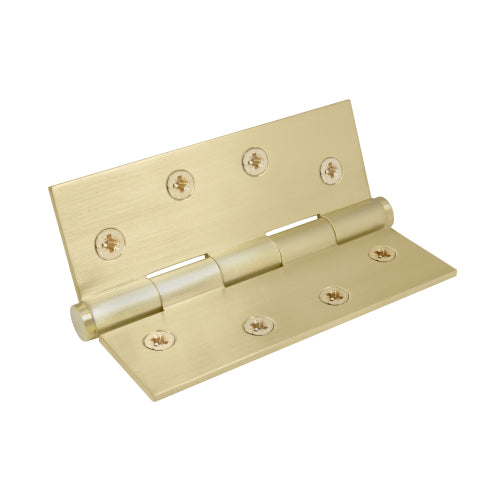 Brass Hinge, Fixed Pin, Flat Tip, 101.6mm x 76.2mm in Satin Brass Unlaquered