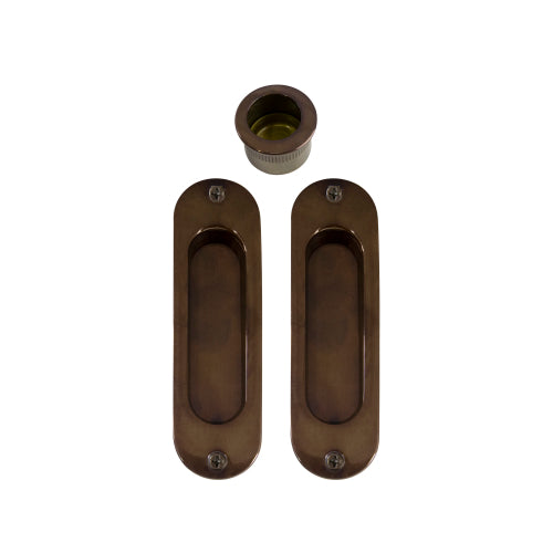 Sliding Door Flush Kit, inc. 2 x Flush Pulls 120mm x 34mm and 1 x Edge Pull Ø29 in Antique Bronze