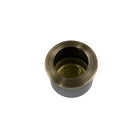 Windsor Circular Edge Pull handle, 29mm diameter, in brushed black finish, mounted on a wooden cabinet door.