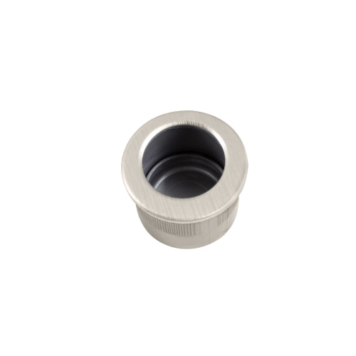 Windsor Circular Edge Pull handle in brushed nickel finish, Ø29mm, with a sleek round design for furniture or cabinetry.