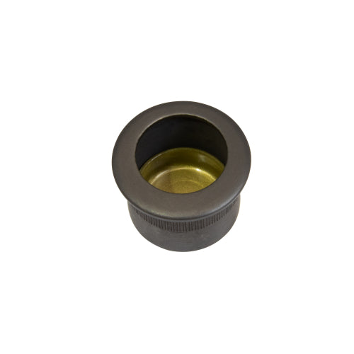 Windsor Circular Edge Pull handle, diameter 29mm, with a sleek dark bronze finish, mounted on a surface for furniture hardware.