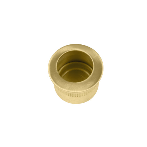 Windsor Circular Edge Pull handle, 29mm diameter, with a sleek metallic finish, mounted on a furniture surface.