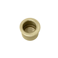 Windsor Circular Edge Pull handle, 29mm diameter, with polished brass finish, mounted on a modern furniture drawer or cabinet.