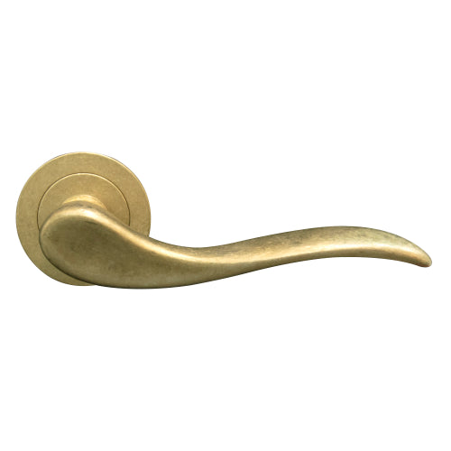 Hermitage 52mm Round Rose Lever Set in Rumbled Brass