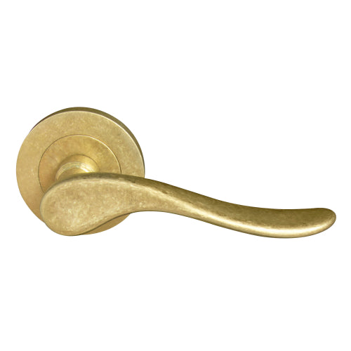 Haven 64mm Large Rose Lever Set in Rumbled Brass