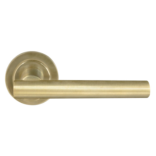 Charleston 52mm Round Rose Lever Set in Satin Brass Unlaquered