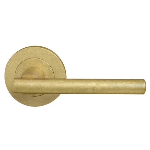 Charleston 64mm Large Rose Lever Set in Rumbled Brass