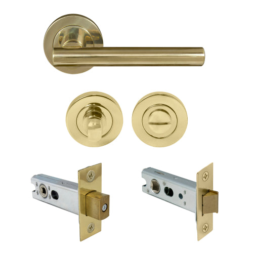 Charleston Round Rose Privacy Set in Polished Brass