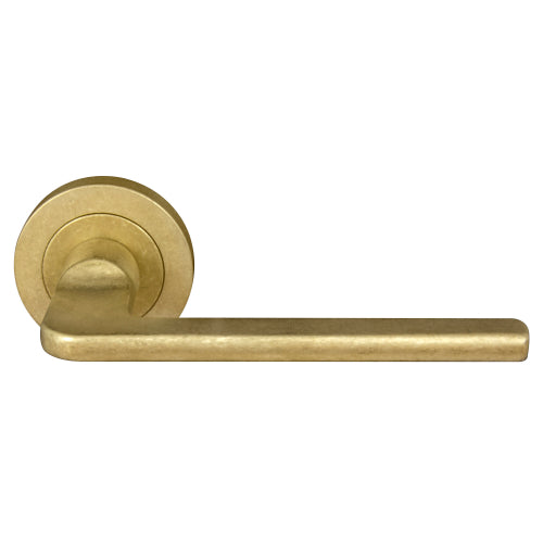 Chalet 52mm Round Rose Lever Set in Rumbled Brass
