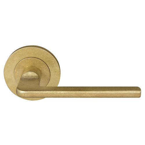 Chalet 64mm Large Rose Lever Set in Rumbled Brass