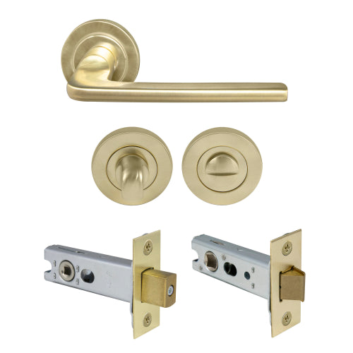 Chalet Round Rose Privacy Set in Satin Brass Unlaquered