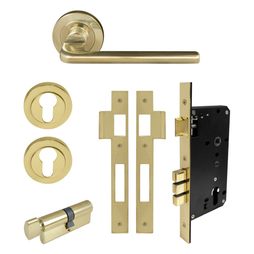 Chalet Round Rose Entrance Set - E85 in Polished Brass