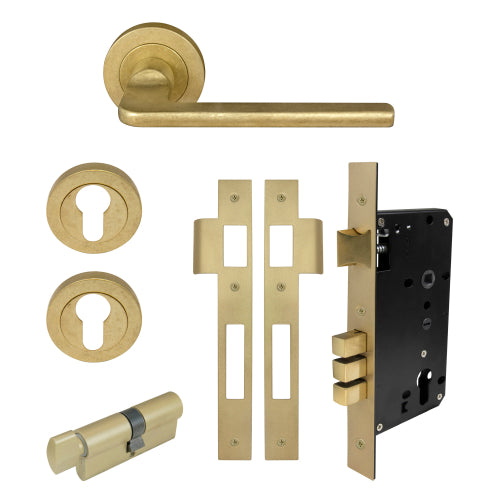 Chalet Round Rose Entrance Set - E85 in Rumbled Brass